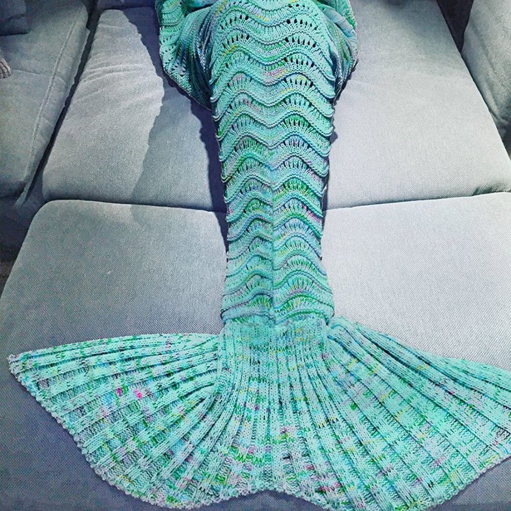 Adult/Kid Loose Knit Green Mermaid Tail Blanket